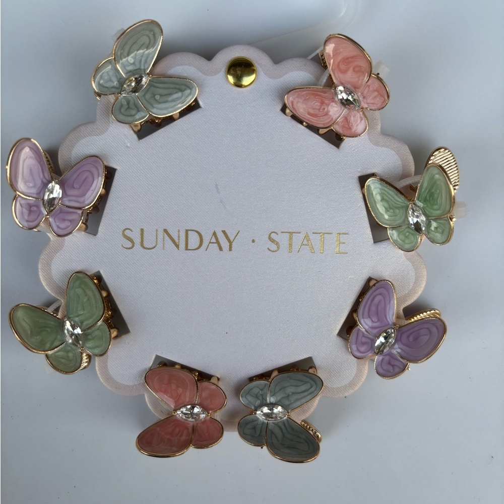 Sunday State Butterfly Hair Clips with Rhinestones (Metal) / NEW / cross posted